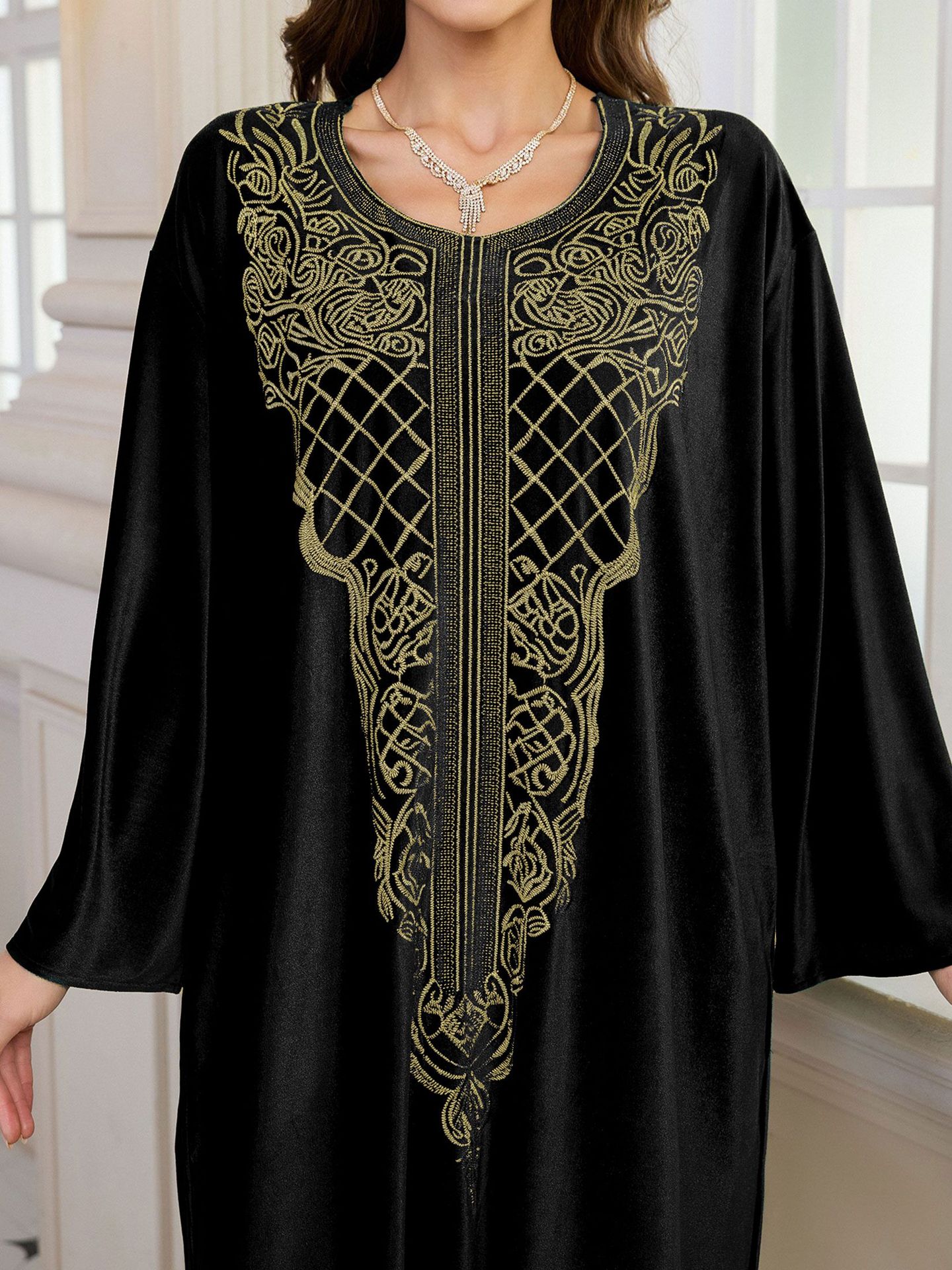 Elegant Embroidered Kaftan Dress Beach Bathing Suit Cover up Long Maxi Dress